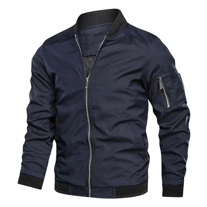 Zwart Heren Bomberjack met Ritssluiting en Elastische Boorden