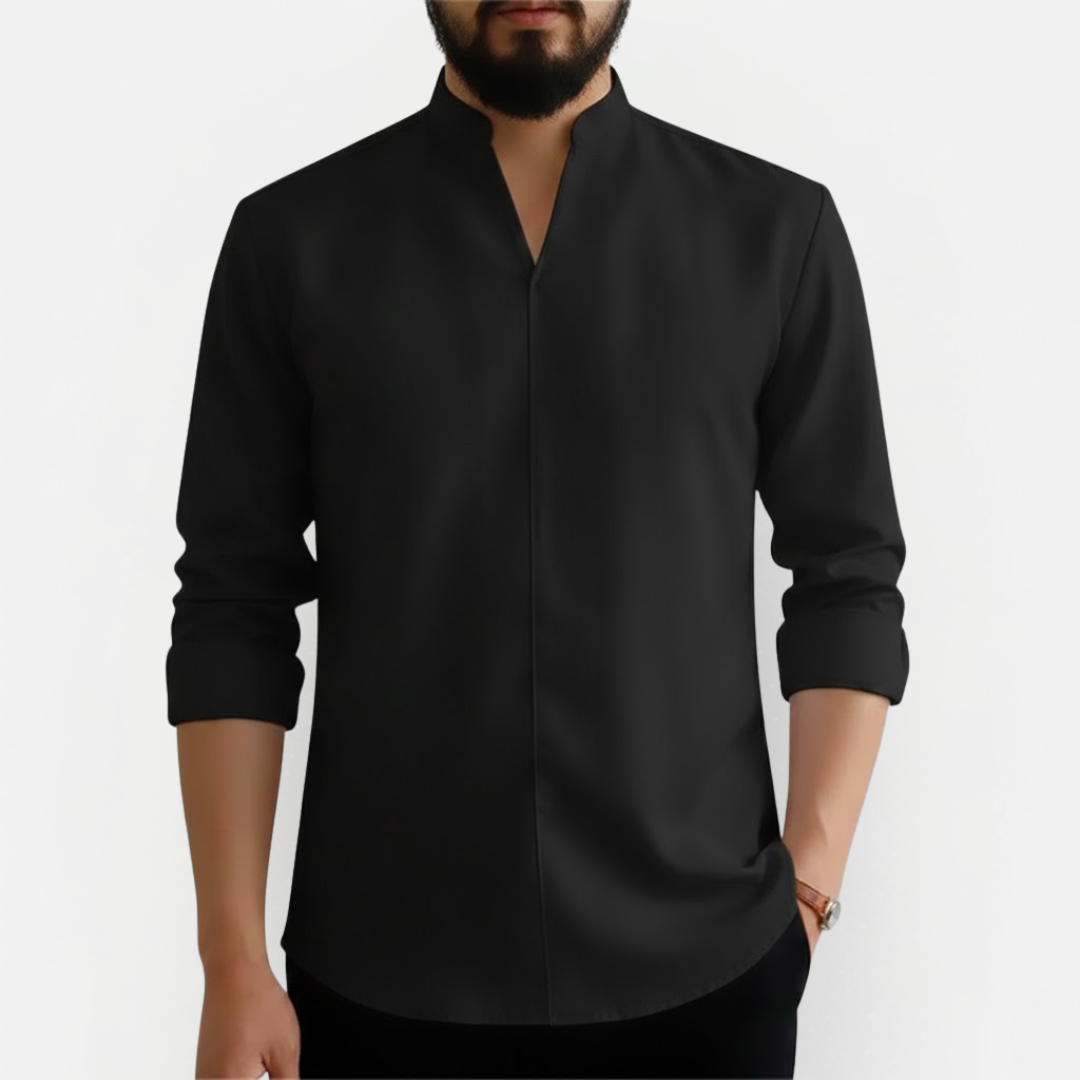 Heren Slim Fit Overhemd V-Hals – Kreukarm & Modern