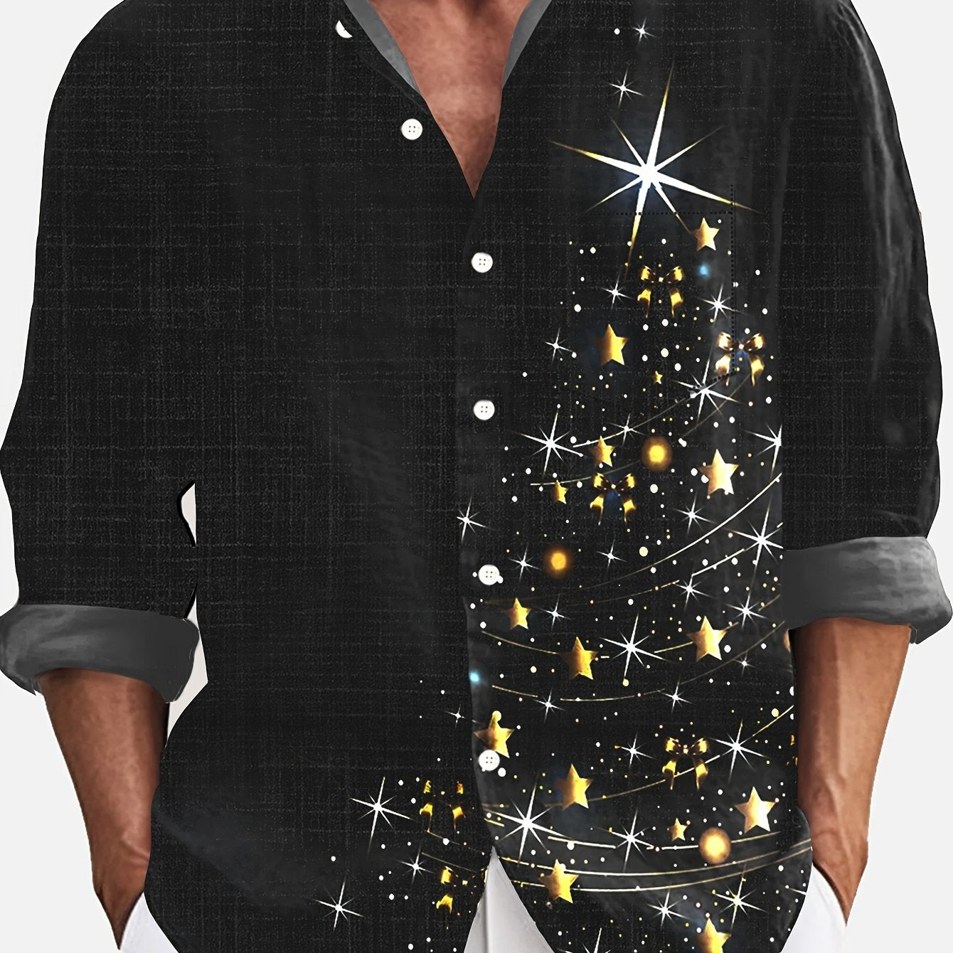 Heren Kerst Overhemd – Feestelijk Shirt met Glitter Boomprint