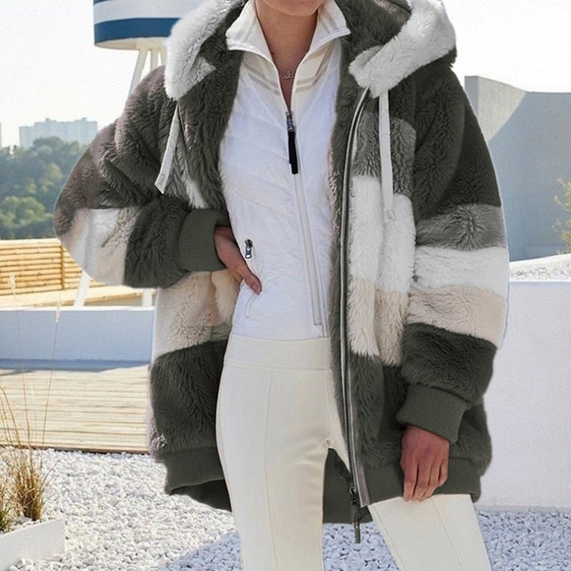 Oversized pluche fleece vest met rits en capuchon