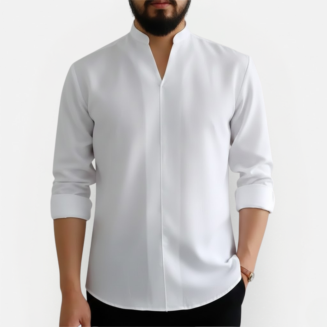 Heren Slim Fit Overhemd V-Hals – Kreukarm & Modern