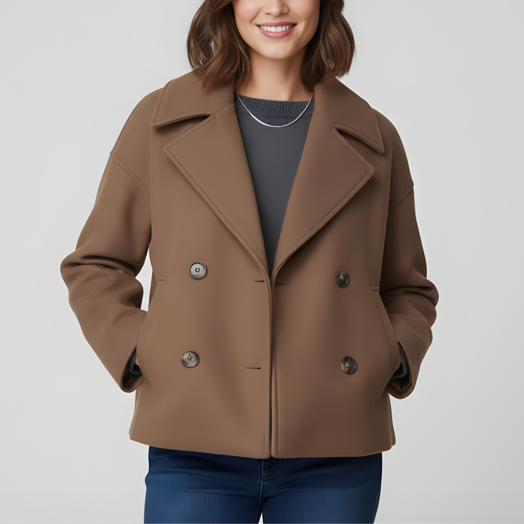 Dames Jas Kort Model Dubbelrij – Elegant & Tijdloos