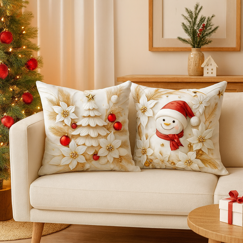 Kerst Kussenhoezen Set – Feestelijke Decoratie voor Woonkamer