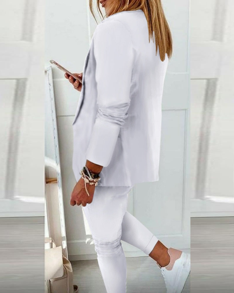 Tweedelig Damespak – Blazer en Broek met Elastische Taille