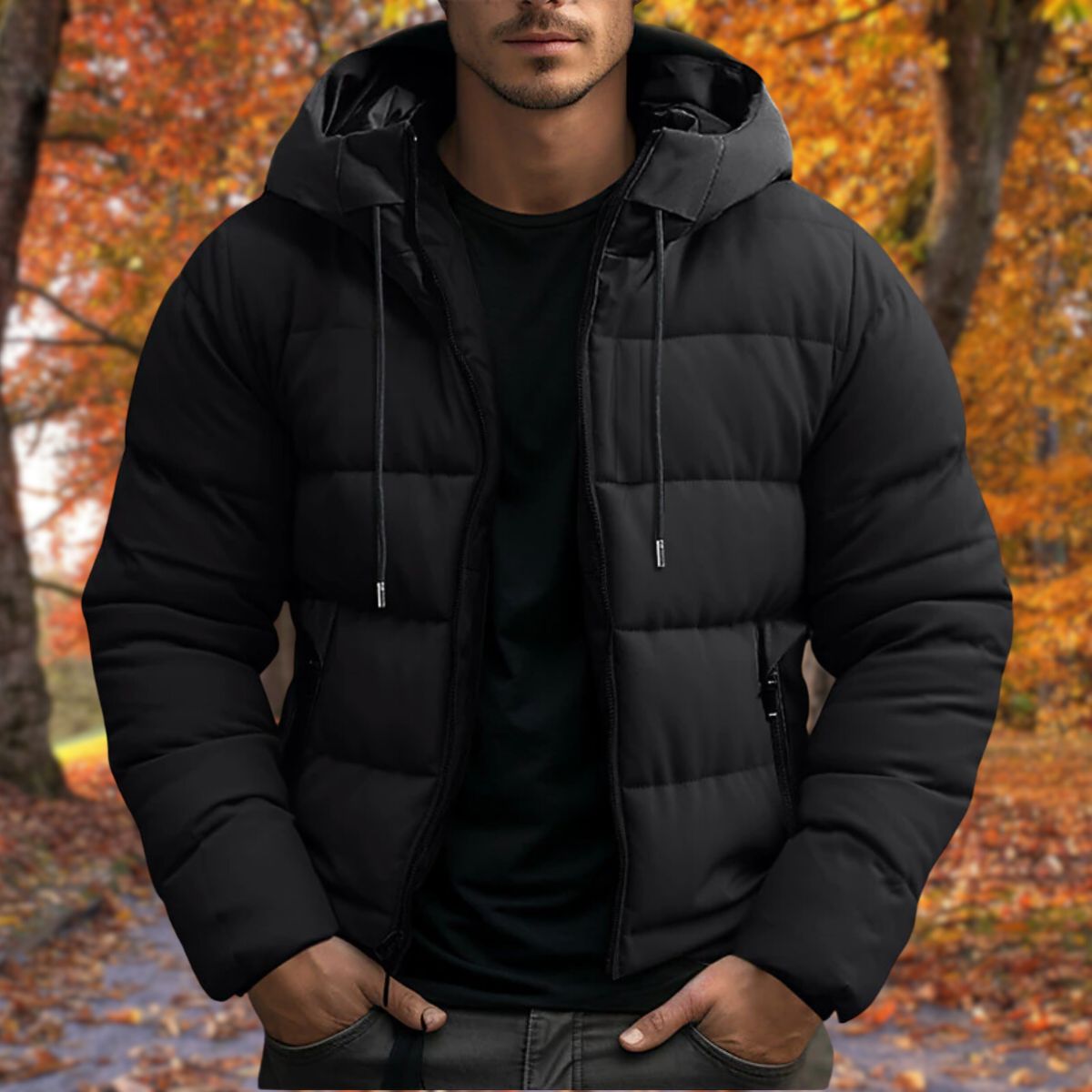 Heren Winterjas met Capuchon – Gewatteerd Design en Comfortabele Pasvorm