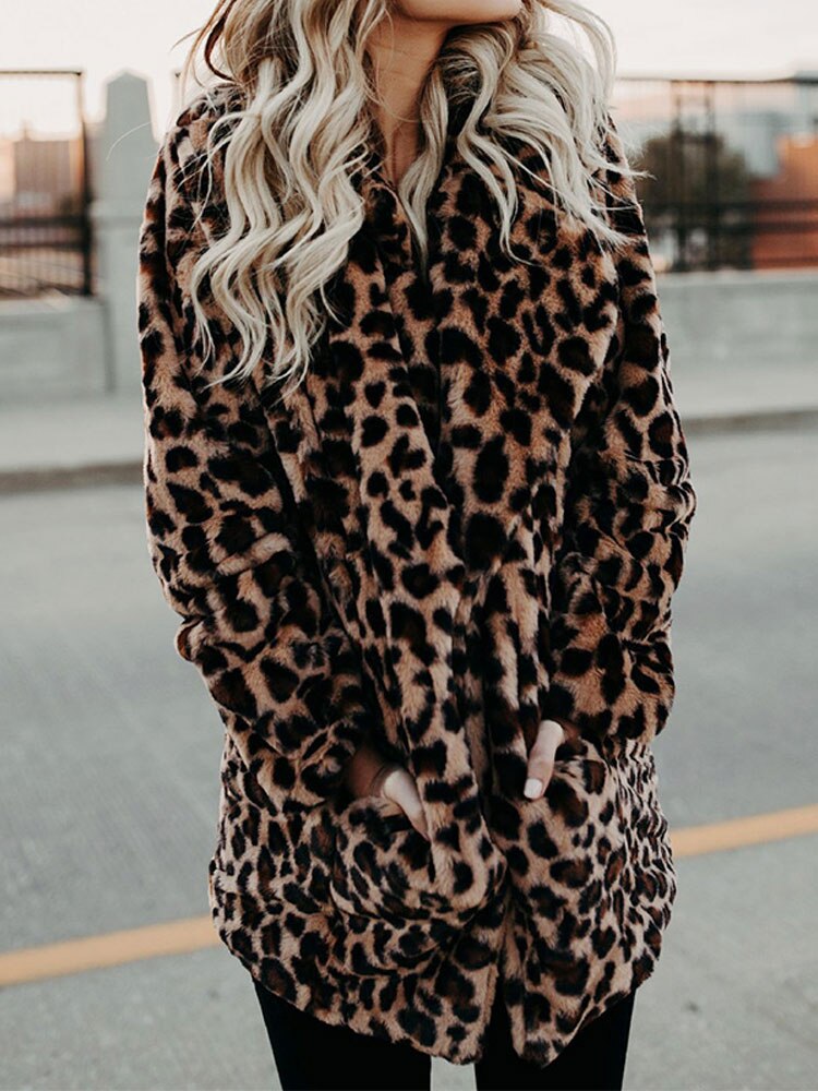 Dames Leopard Print Jas – Modieuze Lange Wintercoat