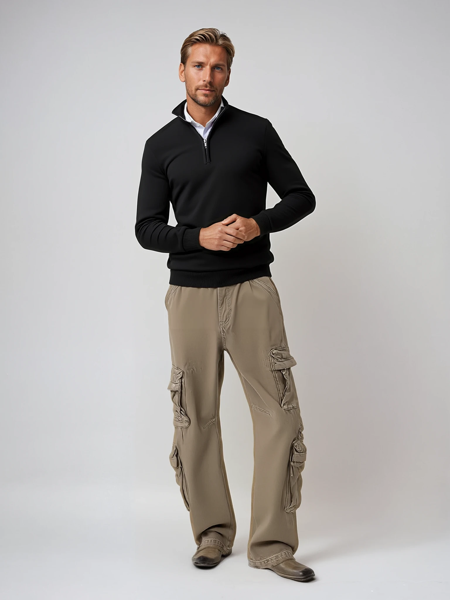 Heren pullover met halve rits en comfortabele pasvorm