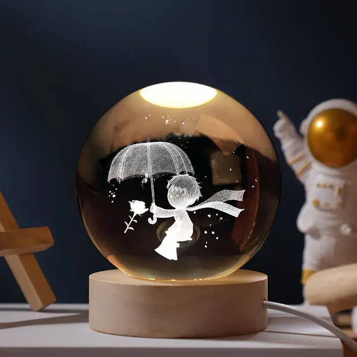 Lichtgevende Bol met 3D Planeten Gravure