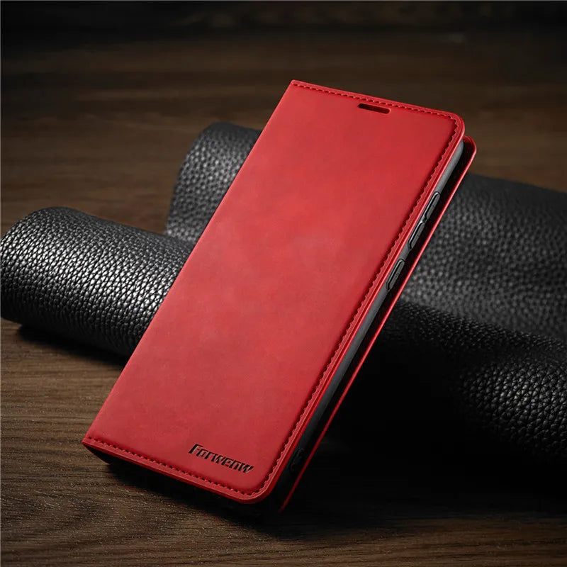 Luxe Leren iPhone Hoesje – Magnetische Flip, Korthouder & Standaard