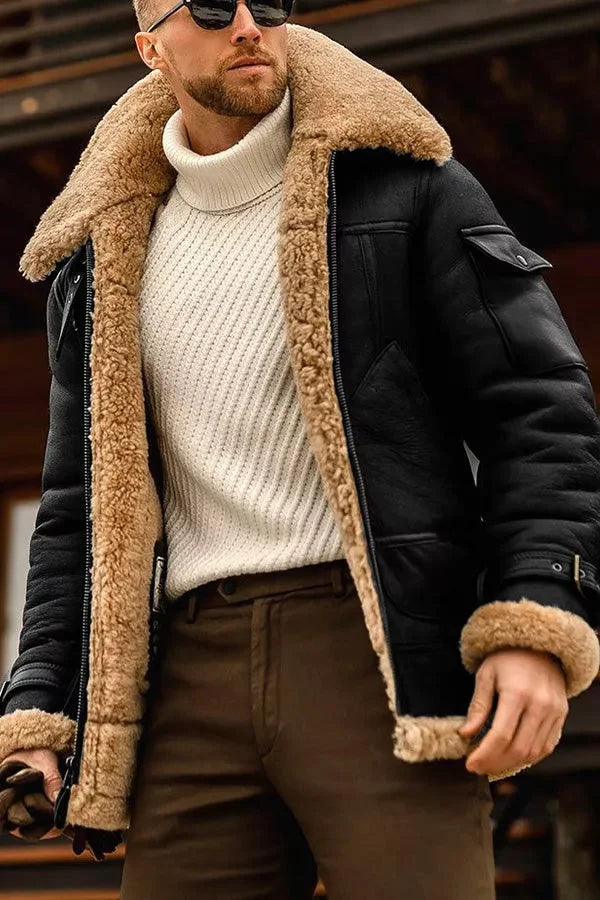 Heren Vintage Pilotenjas met Bontkraag – Warm & Stijlvol