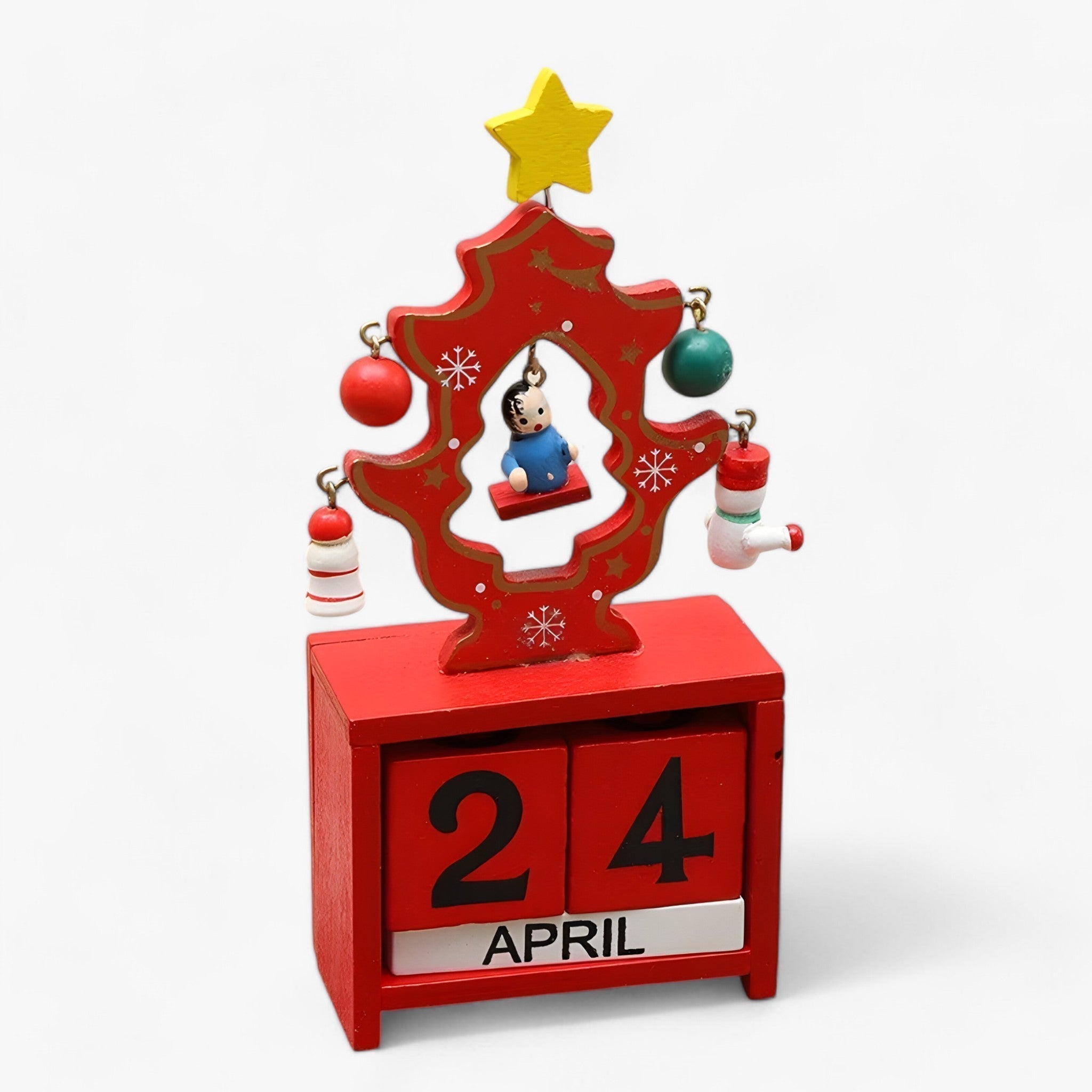 Houten Kerst Blokkalender – Decoratieve Datumklok met Winterfiguren