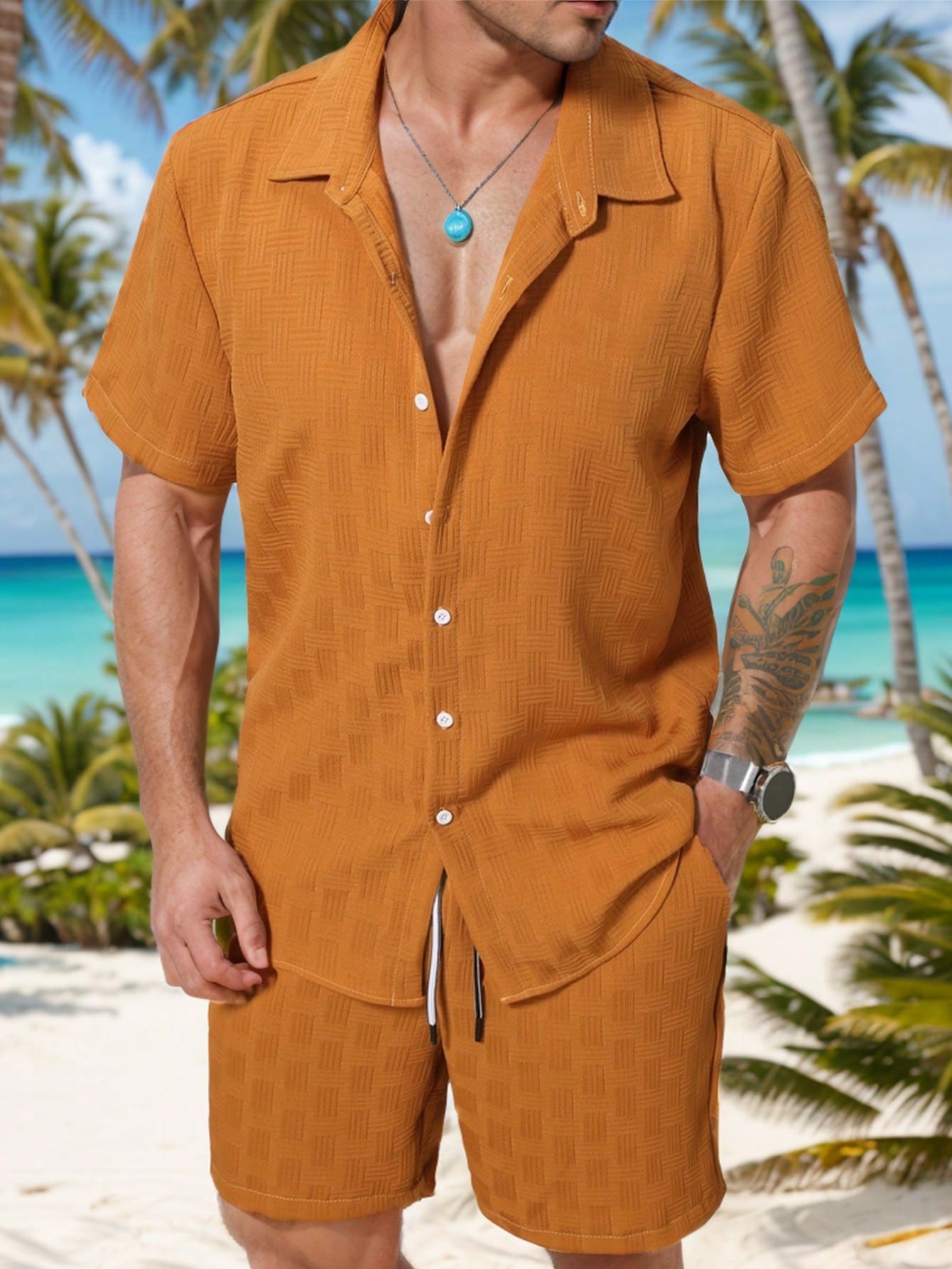 Herenset Zomer Overhemd en Shorts Casual Look