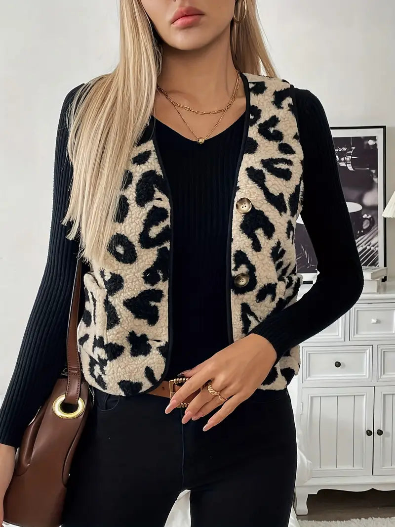 Elegante Damesbodywarmer met Leopardenprint en V-Hals