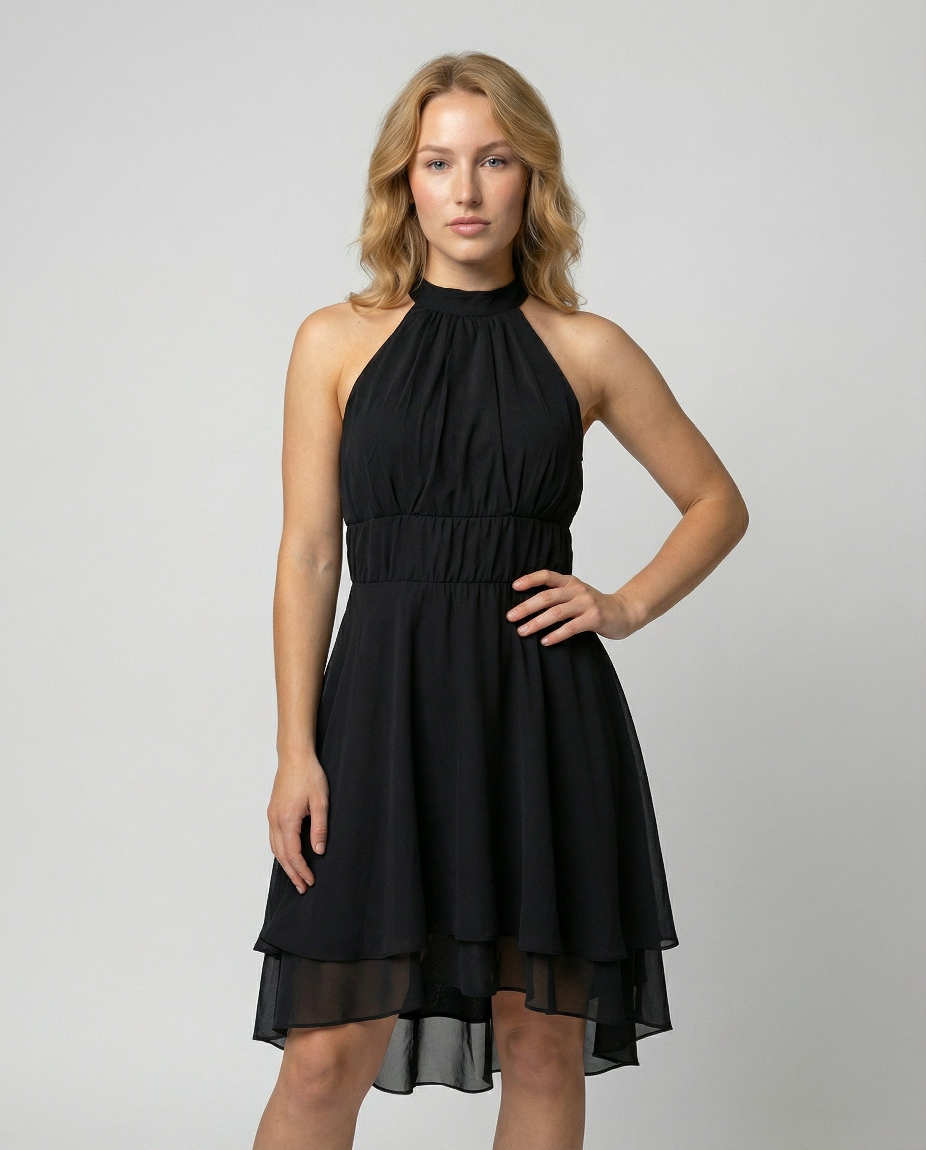 Jurk Dames Knielang Mouwloos Ruches Ronde Hals Zomer Elegant