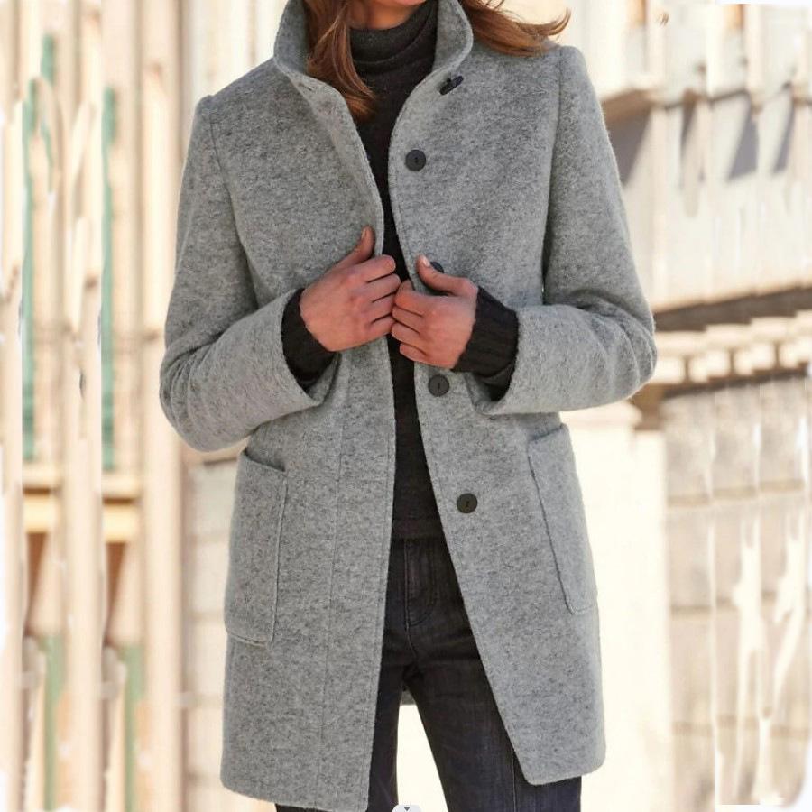 Dames Klassieke Winterjas – Retro Stijl met Knoopsluiting