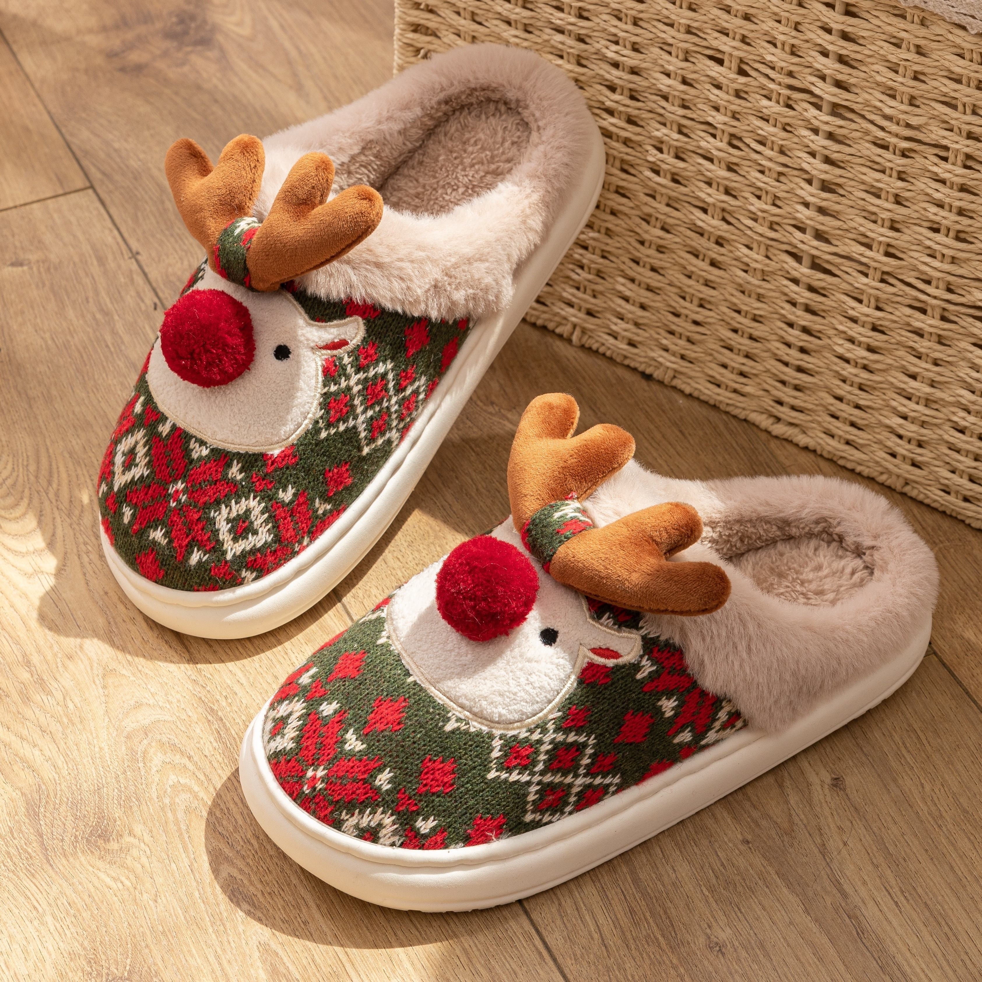 Kerst Rendier Pantoffels voor Dames – Warme Winter Slippers