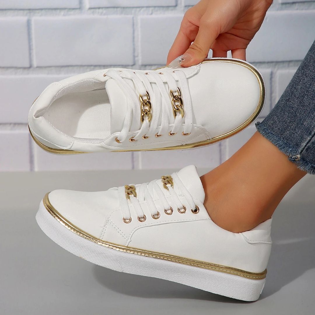 Trendy Comfortabele Dames Sneakers met Gouden Accenten