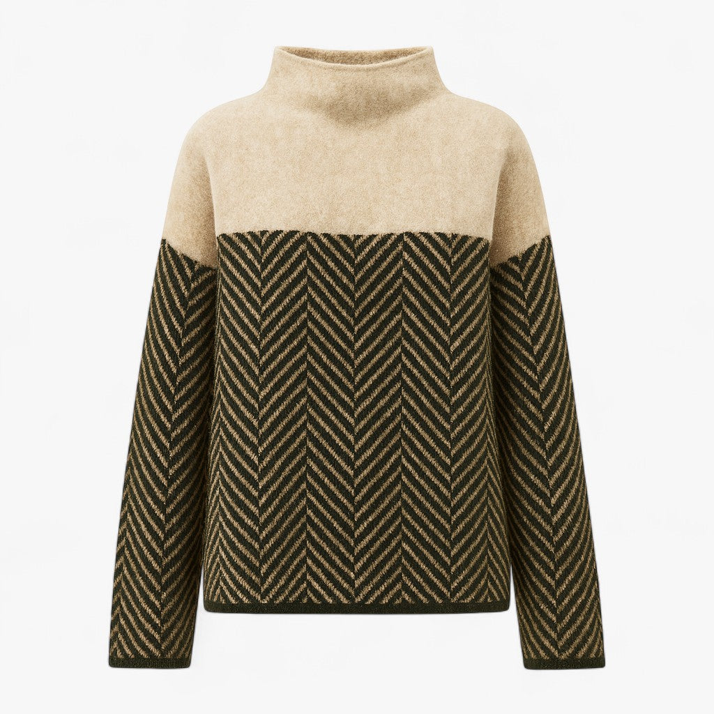 Damestrui met Hoge Hals – Moderne Gebreide Trui met Patroon