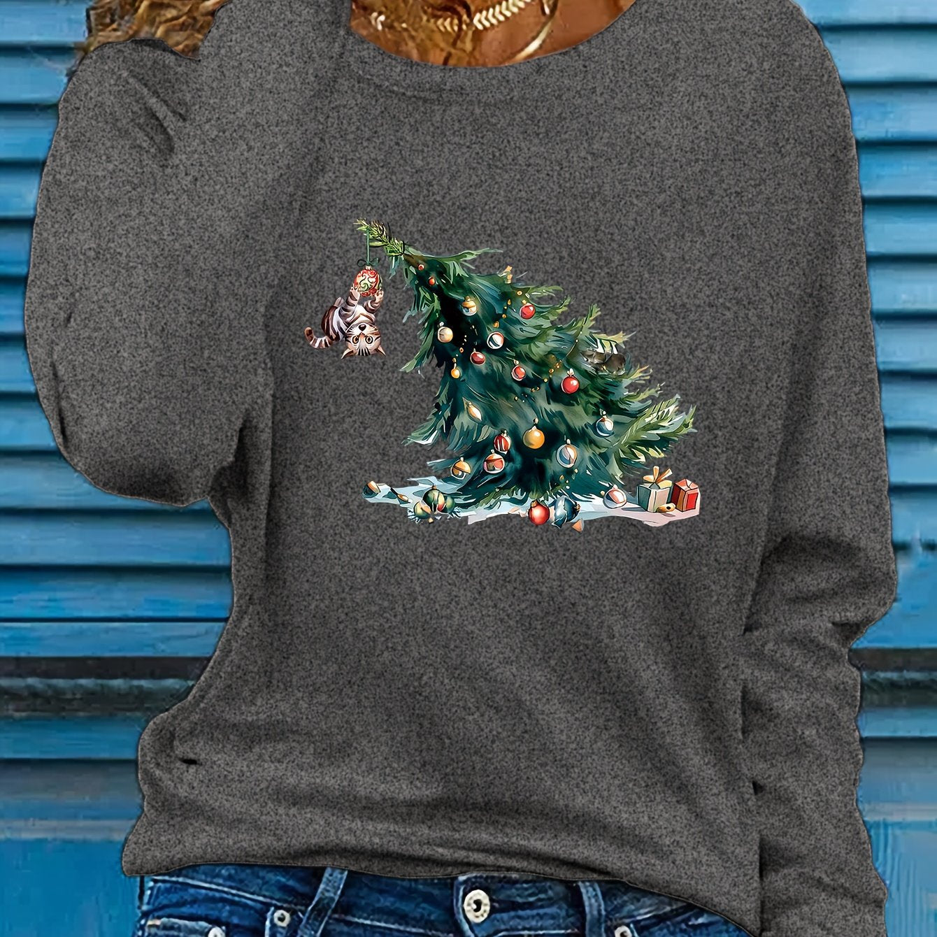 Dames Kersttrui met Hond en Boom – Winter Sweater