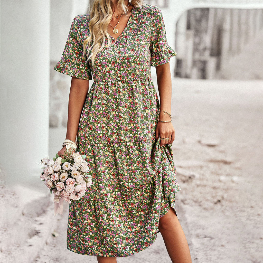Zomerjurk Bloemenprint Luchtig Licht Getailleerd Dames Casual
