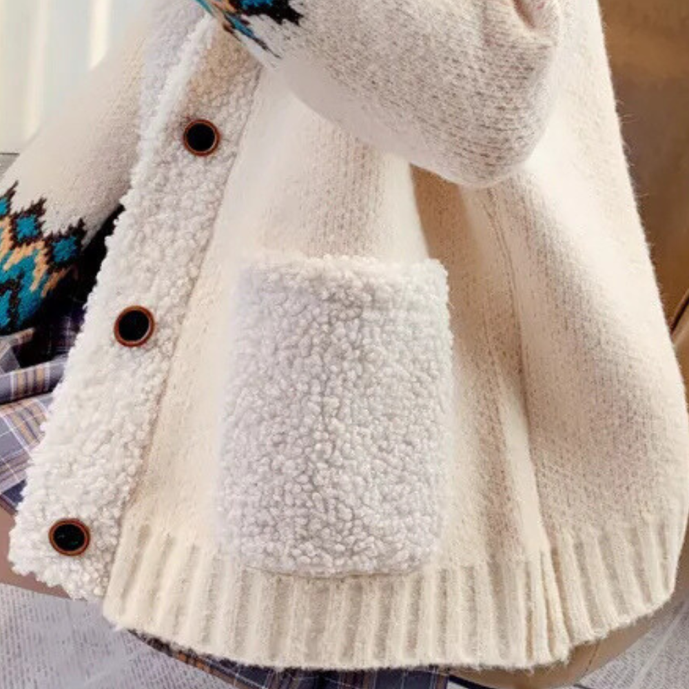 Dames Gebreide Cardigan – Warme Vestjas met Patroon & Zakdetails