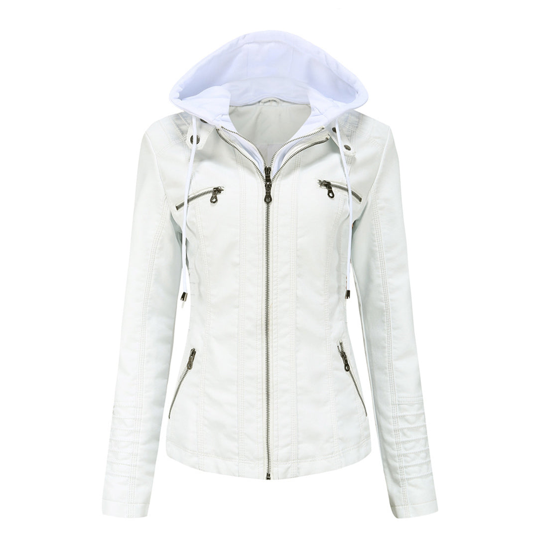 Elegante Leren Damesjas met Dubbele Rits en Capuchon