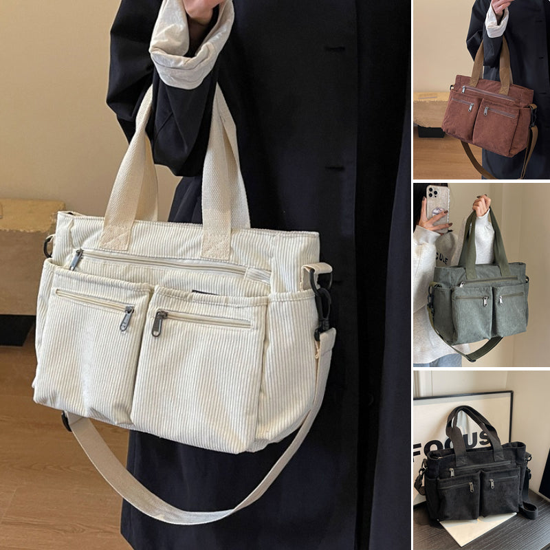 Corduroy Schoudertas Dames – Ruime Shopper met Ritssluiting