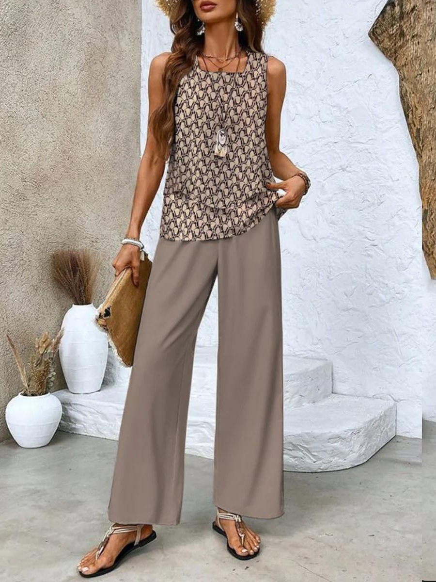Tweedelig Dames Set: Mouwloos Top & Rechte Broek