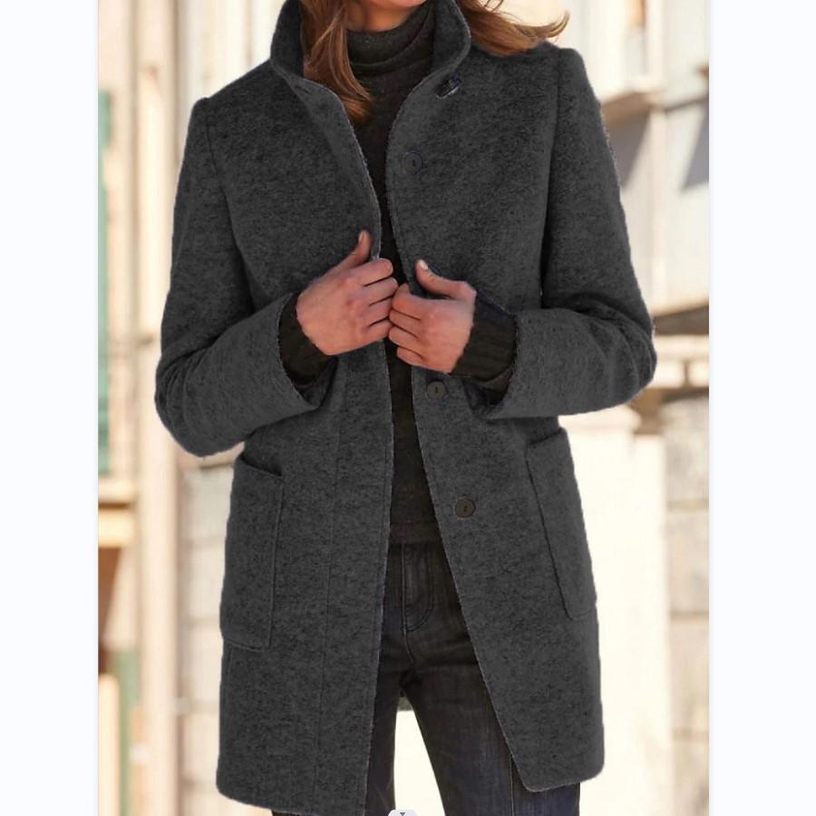 Dames Klassieke Winterjas – Retro Stijl met Knoopsluiting