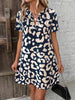 Elegante Luipaardprint Midi Zomerjurk met V-Hals en Korte Mouwen