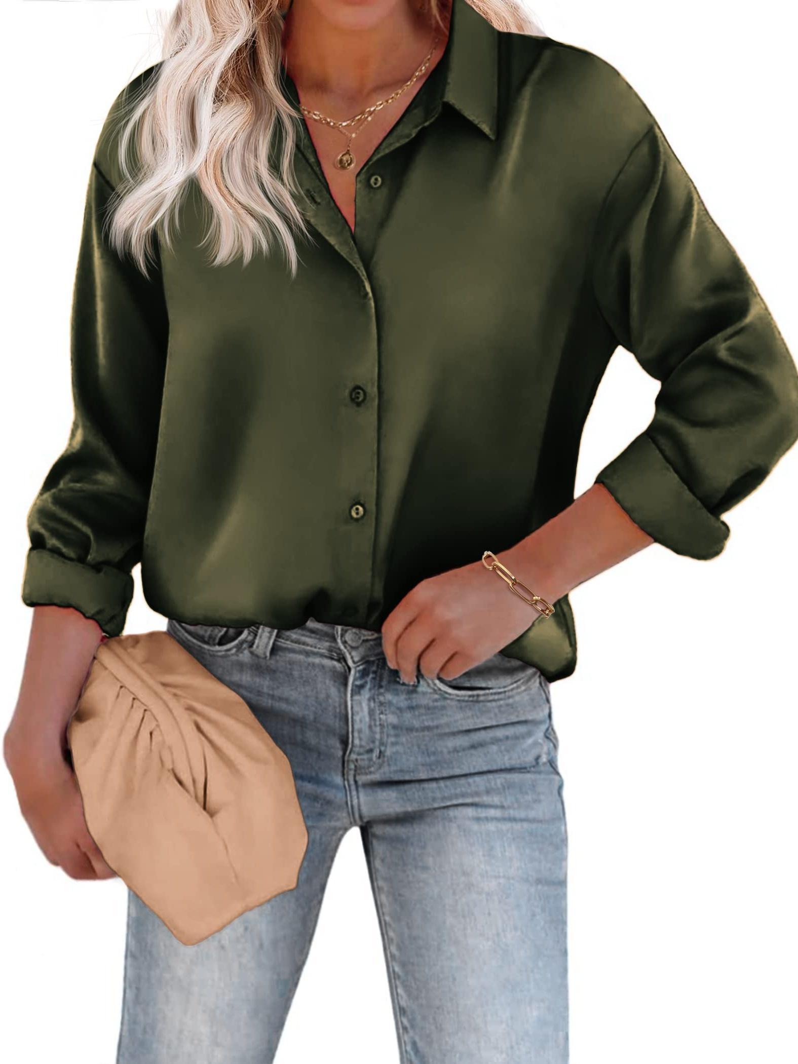 Casual Satijnen Blouse met Knoopsluiting en Lange Mouwen