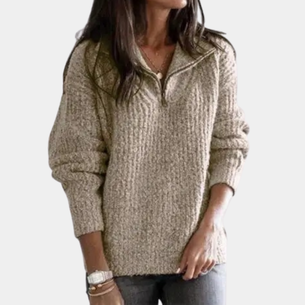 Dames Grofgebreide Halve-Rits Trui – Comfortabele Wintertop