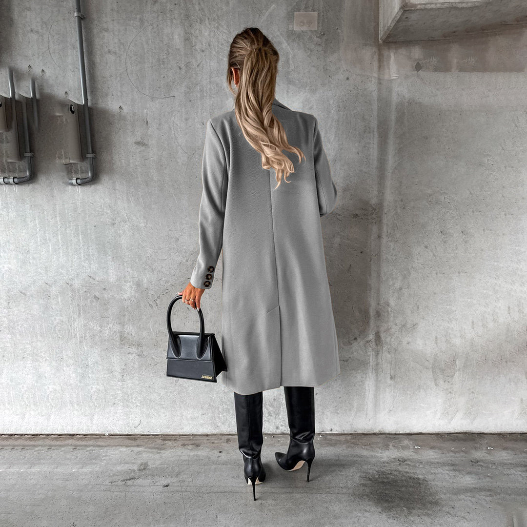 Elegante dames herfstjas met dubbele knoopsluiting en wollenmix
