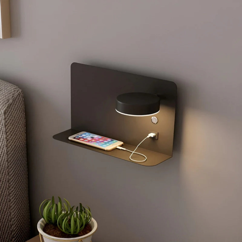 Moderne Wandlamp met Plank & USB-Oplaadfunctie voor Slaapkamer