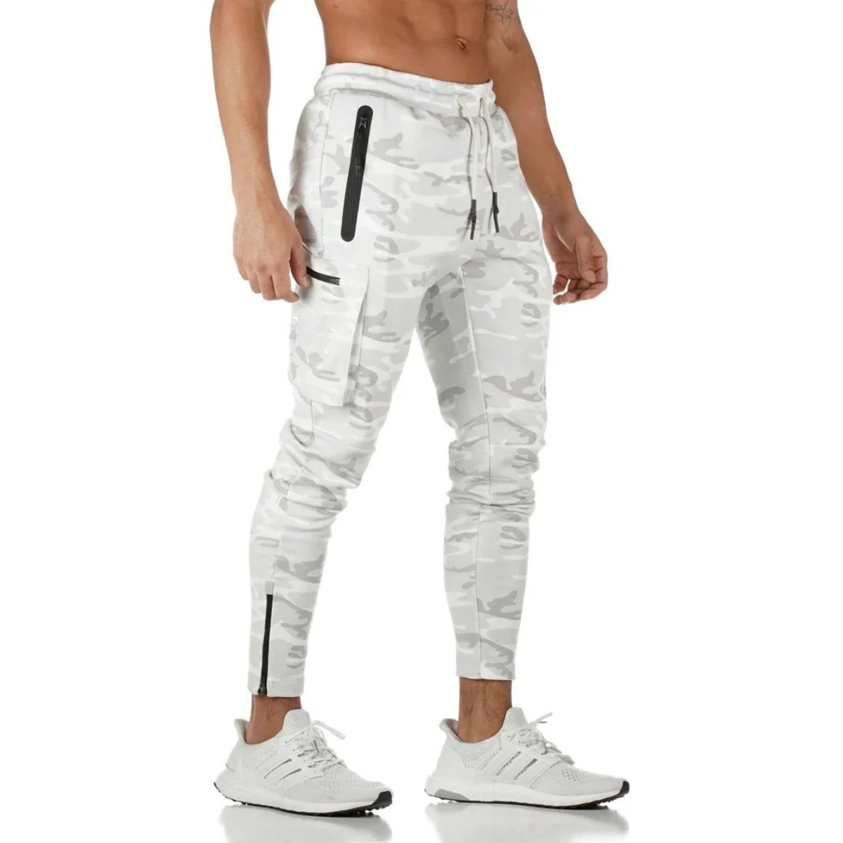 Heren Joggingbroek – Camouflage Sportbroek met Ritszakken en Trekkoord