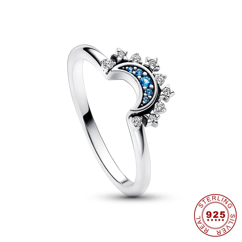 Zilveren Ring met Zon en Maan Kristallen