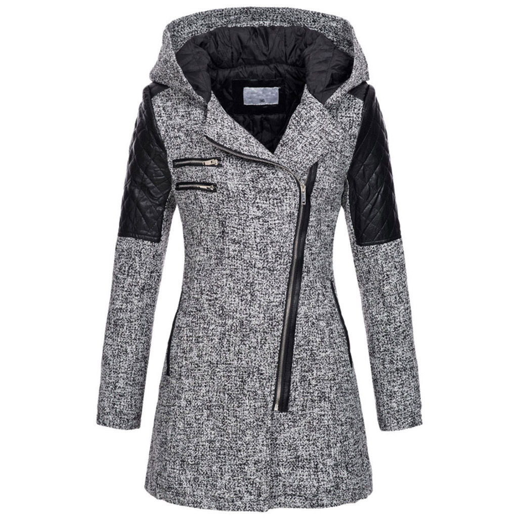 Lange damesjas – Elegante jas met capuchon en leren details