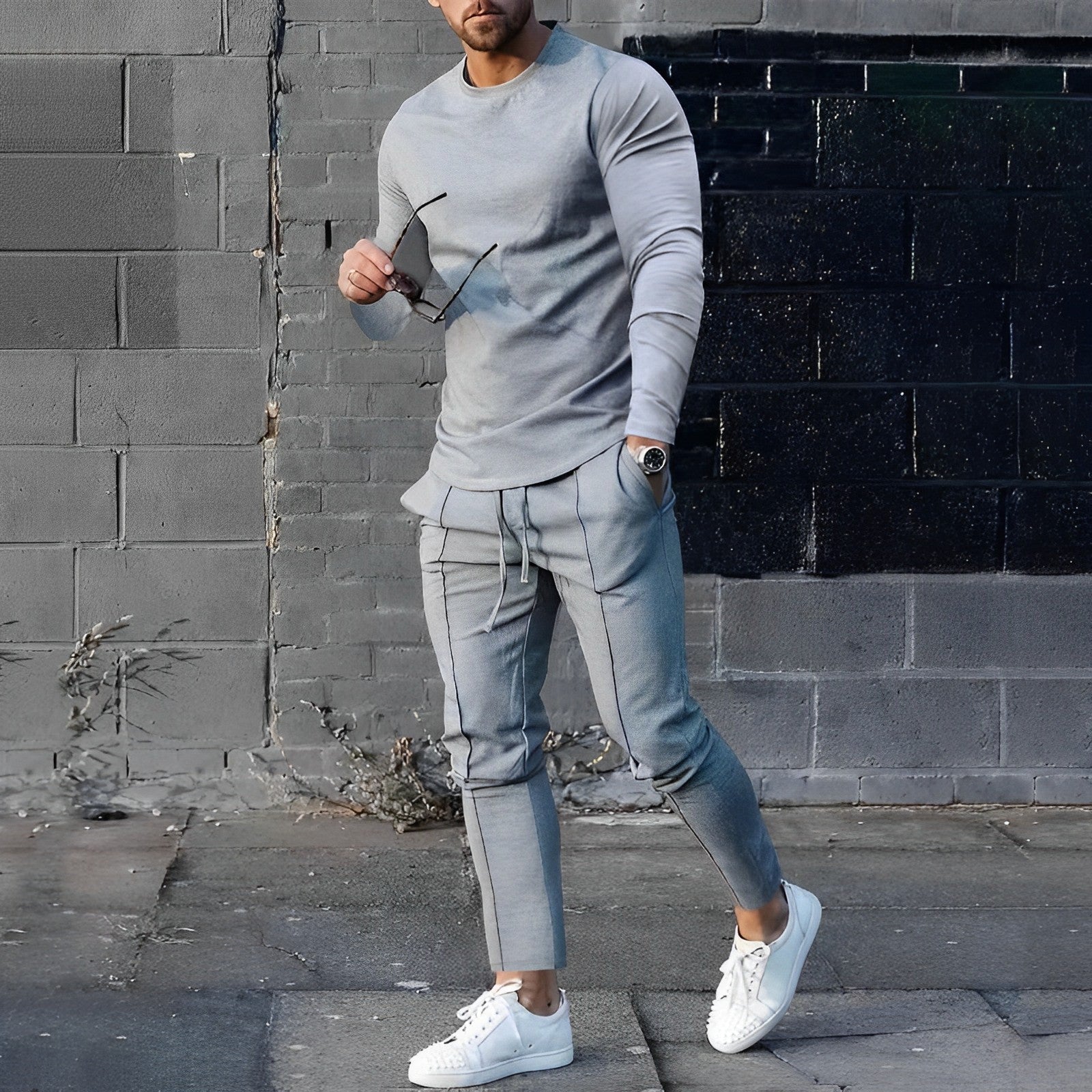 Heren Tweedelige Set – Moderne Casual Outfit met Comfortabele Pasvorm