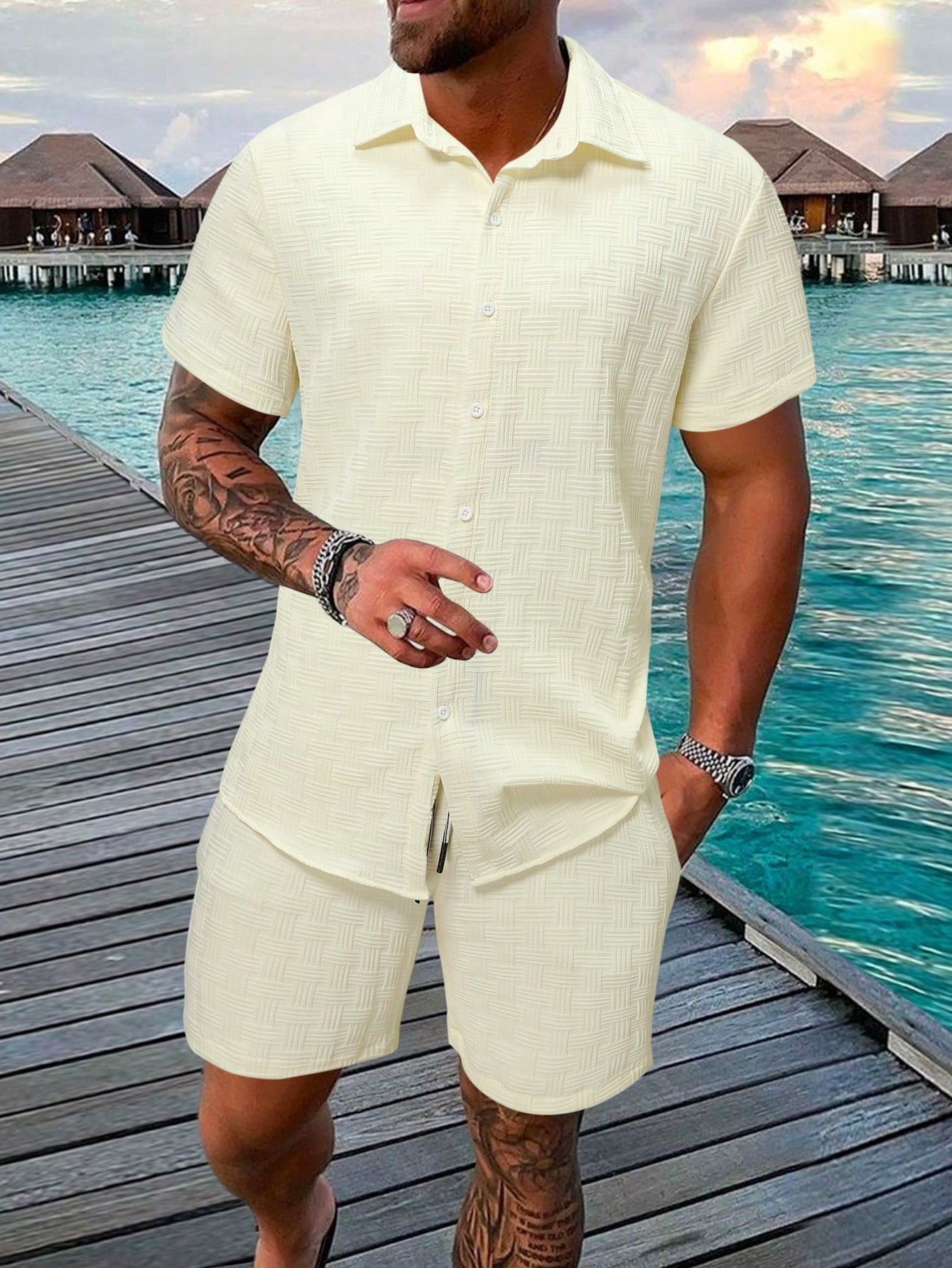 Herenset Zomer Overhemd en Shorts Casual Look