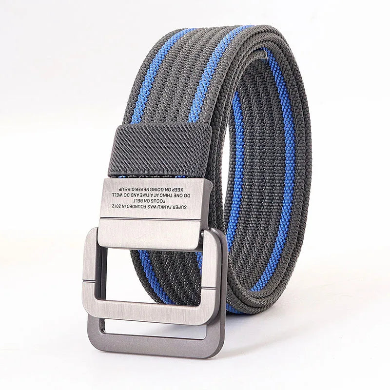 Unisex Canvas Riem met Dubbele Metalen Ring Gesp - Verstelbare Gestreepte Tailleband