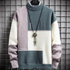 Warme Zachte Patchwork Trui Slim Fit Ronde Hals