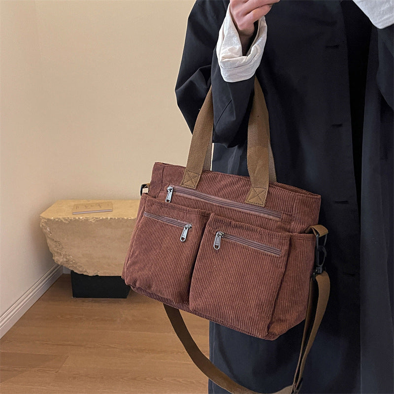 Corduroy Schoudertas Dames – Ruime Shopper met Ritssluiting
