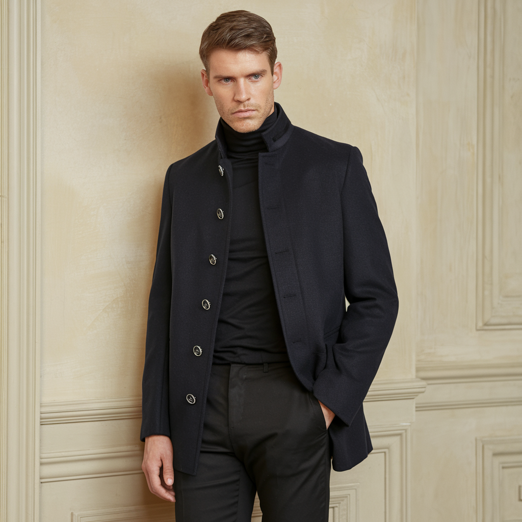 Heren Winterjas – Klassiek en Elegant met Hoge Kraag