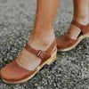 Leren Orthopedische Dames Sandalen Bruin met Wedge Hak