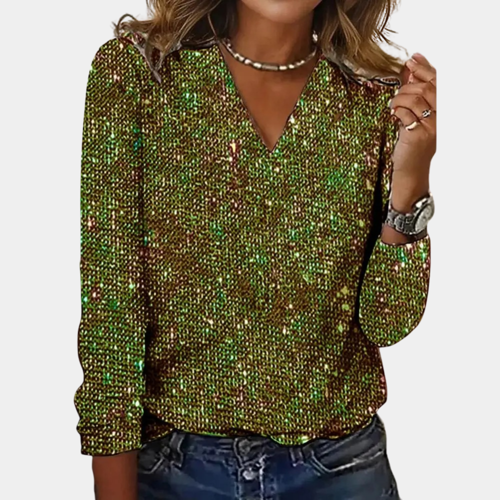 Glitter Top Dames met Pailletten en V-Hals