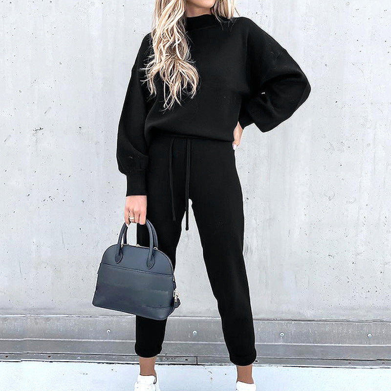 Dames huispak zacht 2-delig coltrui met hoge taille broek loungewear