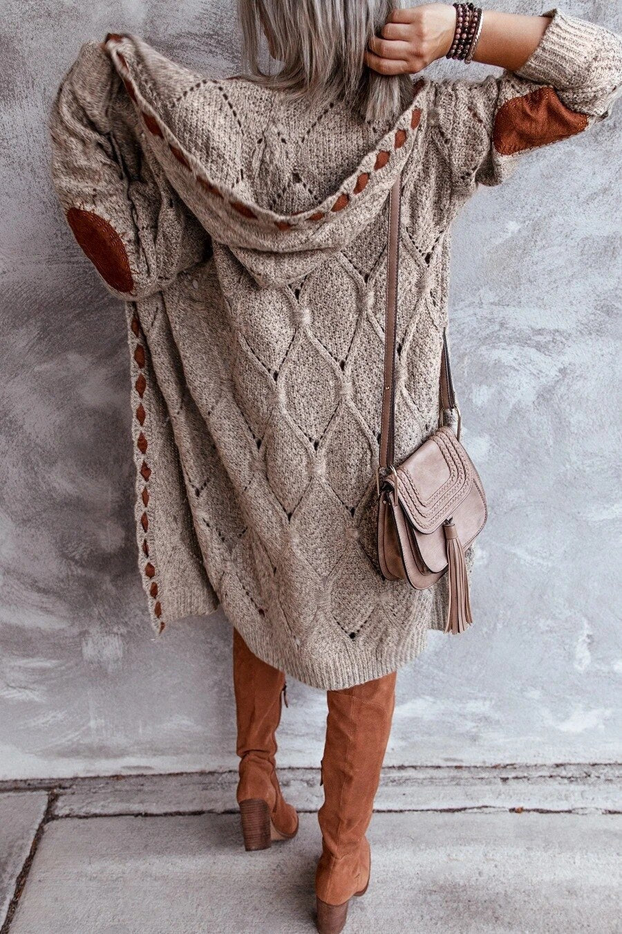 Lang Grof Gebreid Dames Vest met Capuchon – Oversized