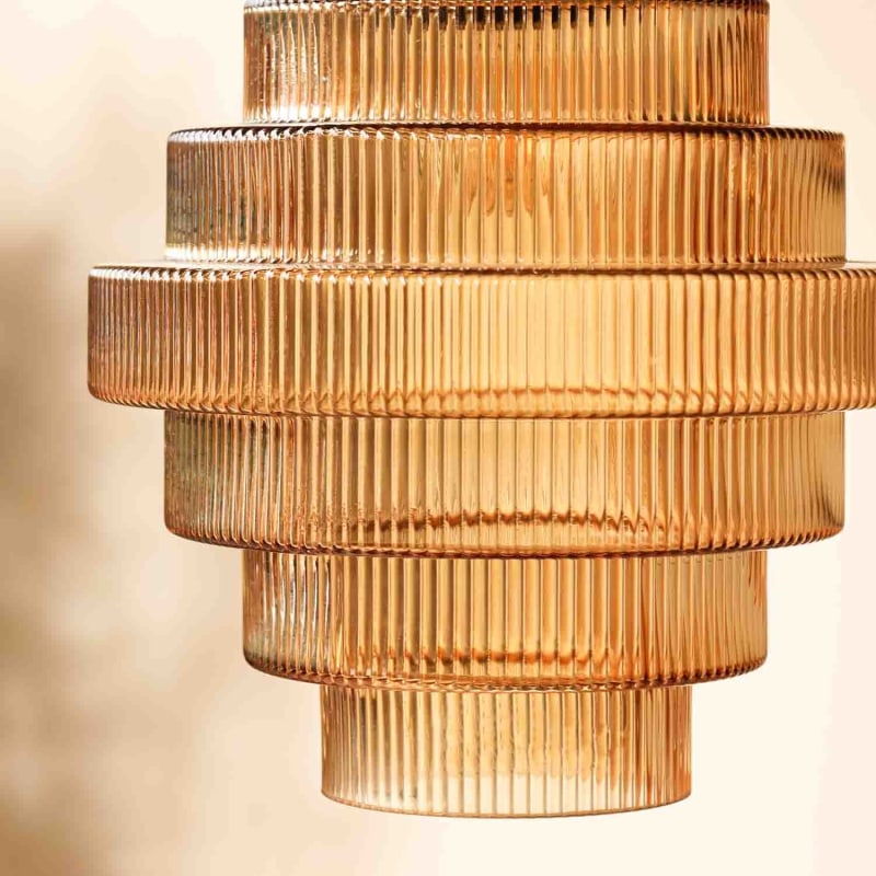 Vintage Flesvormige Hanglamp van Messing en Glas