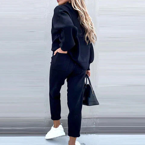 Dames huispak zacht 2-delig coltrui met hoge taille broek loungewear