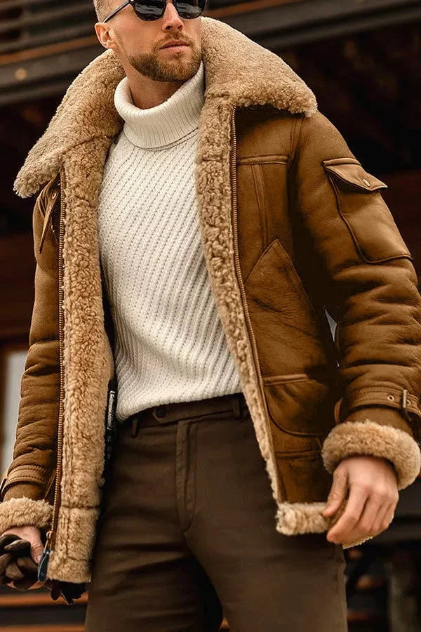 Heren Vintage Pilotenjas met Bontkraag – Warm & Stijlvol